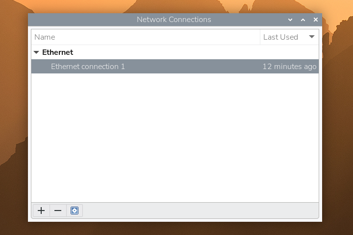 Network Connections window with Ethernet profile
